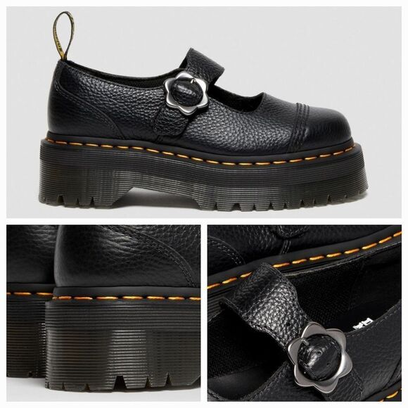 🩵NIB Dr. Martens Black Addina Flower Buckle Leather Platform Mary Jane Size 8 - Picture 5 of 13
